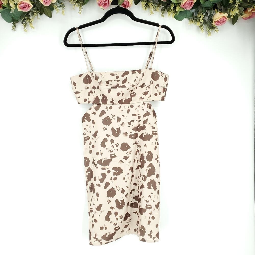 Emory Park Sleeveless Cream and Brown Animal Print Mini Dress Medium